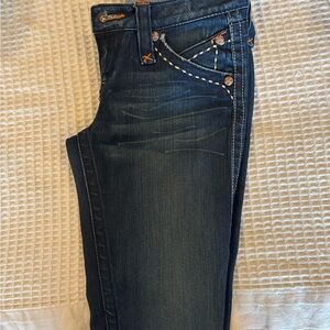 Rock Revival Dark Blue Boot Cut Jeans with Orange Accents